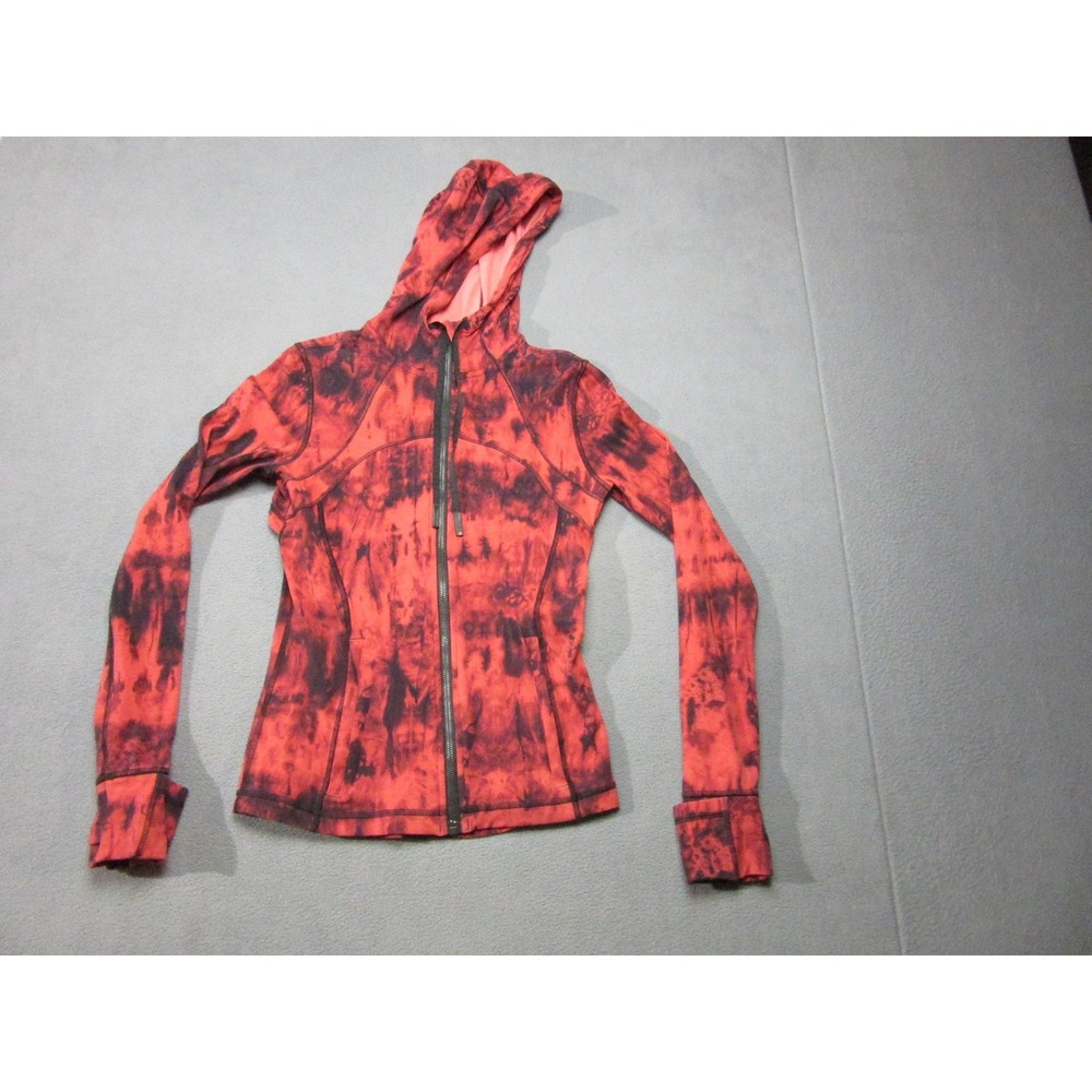Lululemon Track Jacket Womens 6 Red Black Tie Dye Hooded Full Zip Running